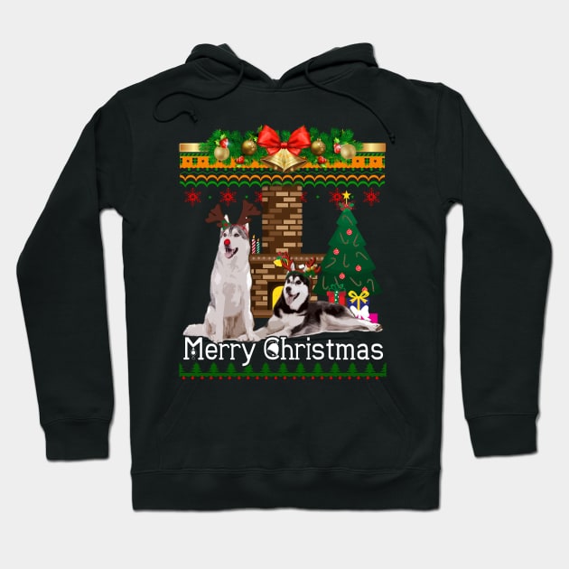 Ugly Christmas Sweater SIBERIAN HUSKY Hoodie by LaurieAndrew